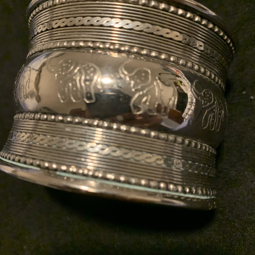 Vintage Silvertone metal Large Cuff Bracelet with Elephant Trunk up Design Mint